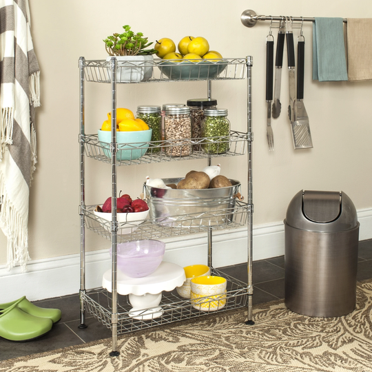 SAFAVIEH Storage Collection Gaston 4-Tier Chrome Wire Mini Rack - 17.7" x 9.8" x 31.5"