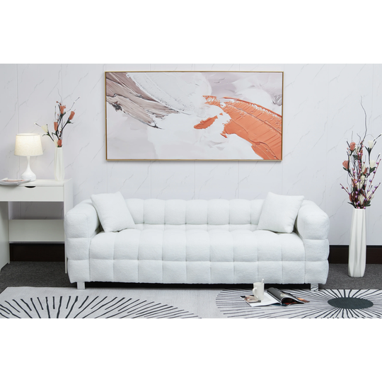 Sofa Include Two Pillows 81" beige Grain Fleece Fabric Suitable For Living Room Bedroom Apartment