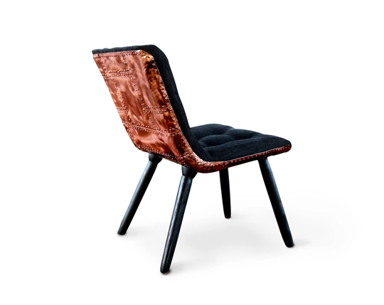 Lounge Chair Black Fabric & Solid Copper Modern Chair With Copper Rivets Plates Living Room Solid Wood Mid Century