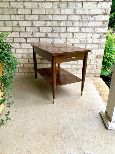Vintage Mersman Mcm Side Table | Mid Century Modern End 2 Tier With Drawer