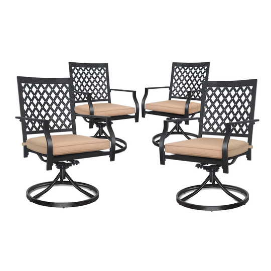 Outdoor Swivel Chairs Set of 4 Patio Metal Dining Rocker Chair with Cushion Surports for Garden ,Black (2pcs Black-Lattice)