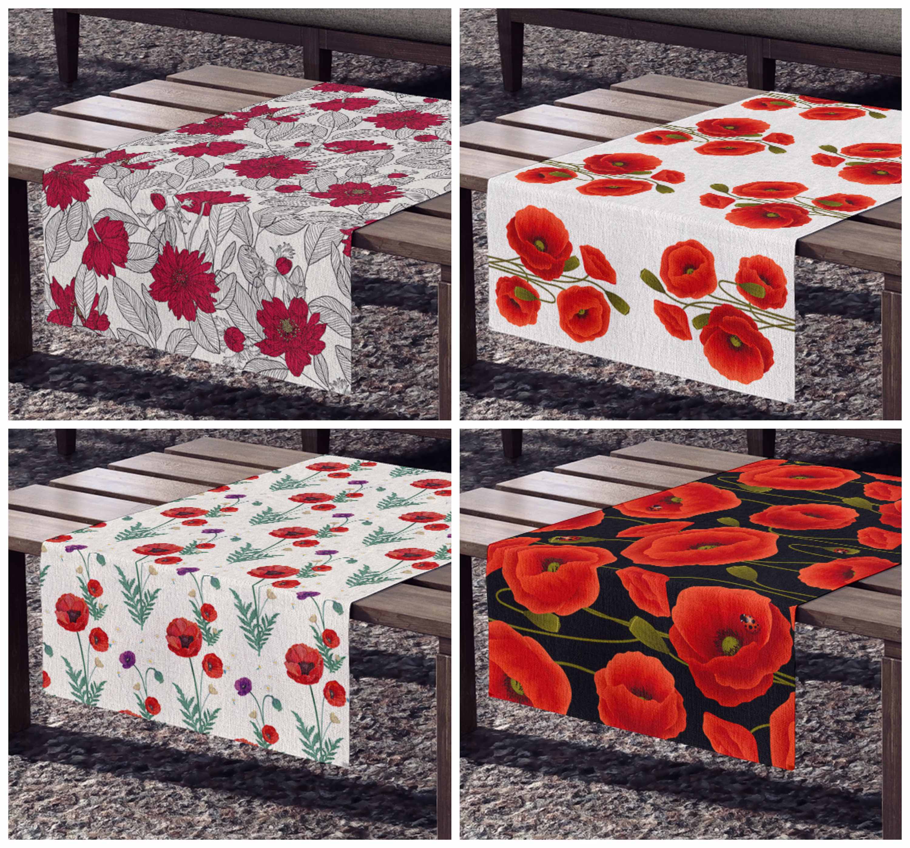 Poppy Table Runner|Outdoor Runner|Red Poppies Decor|Red Floral Home Decor|Poppy Dinig Runner|Poppy Kitchen Decor