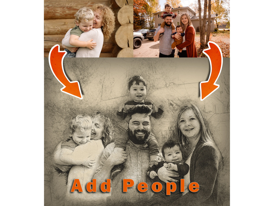 Digital Pencil Portrait, Add To Family Person Photo, Deceased Picture, Combine Photos, Merge Multiple Photos