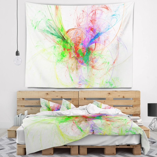 Designart 'Multi Color on White Fractal Design' Abstract Wall Tapestry