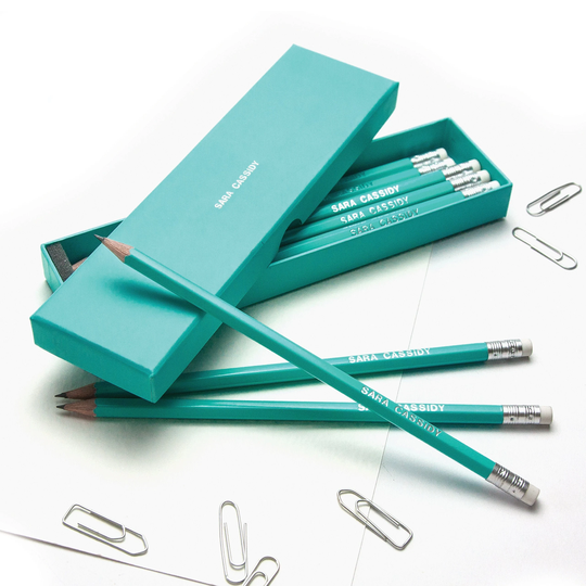 12 High Quality Personalised Pencils in A Box -Printed With Name - Aquamarine | Plus Other Colours New Colour