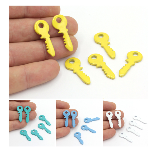 2 Pcs Colored Plated Key Charms, Pendant, Jewelry, Charms, | 12x29mm Crld-9