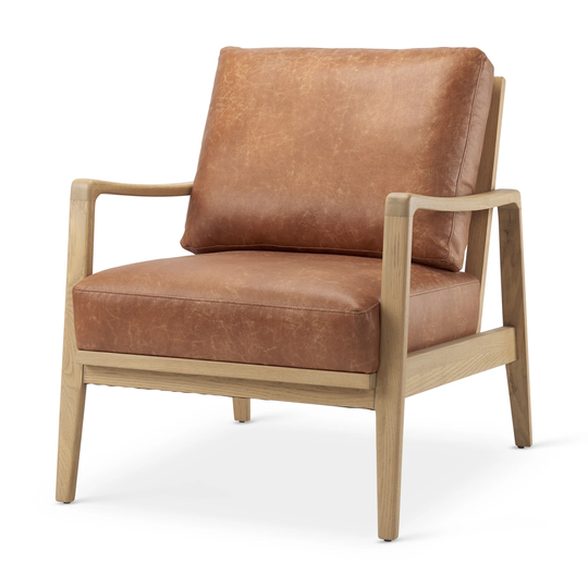 Raeleigh Tan Faux Leather w/ Light Brown Solid Beechwood Frame Accent Chair - 27.9"W x 34"D x 34.4"H
