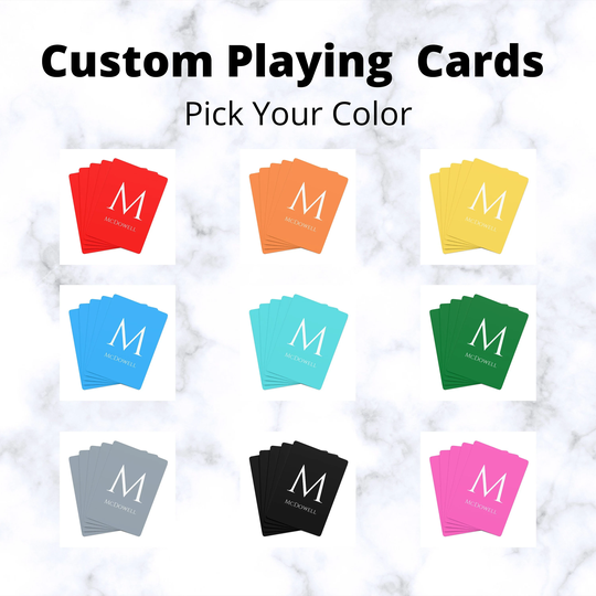Choose Your Color Custom Playing Cards | Initial Monogram Personalized Adult Card Deck Christmas, Birthday Gifts