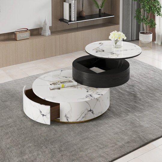 Modern Nesting Coffee Table Set with Marble Top, Lift-top Coffee Table Set of 2 for living room