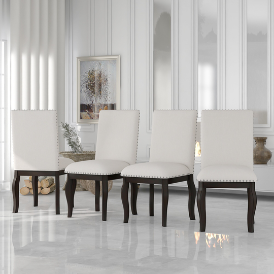 EYIW Set of 4 Dining Chairs, Wood Upholstered Fabirc Dining Room Chairs with Nailhead