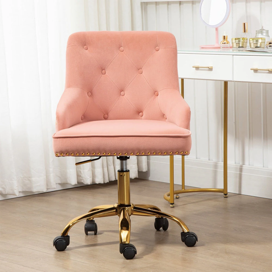 Home Velvet Adjustable Height Pink Office Chair