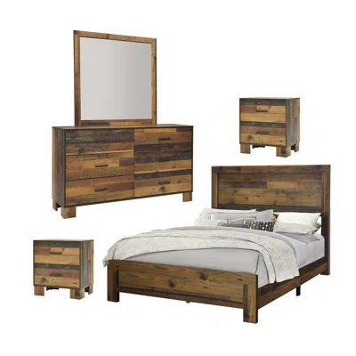 Agius Rustic Pine 5-Piece Bedroom Set With 2 Nightstands