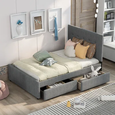 Drawer Storage Linen Upholstered Platform Bed