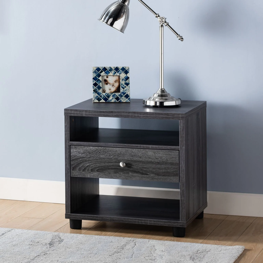 Q-Max Distressed Grey & Black End Table with One Drawer on Metal Glides - 54 x 84