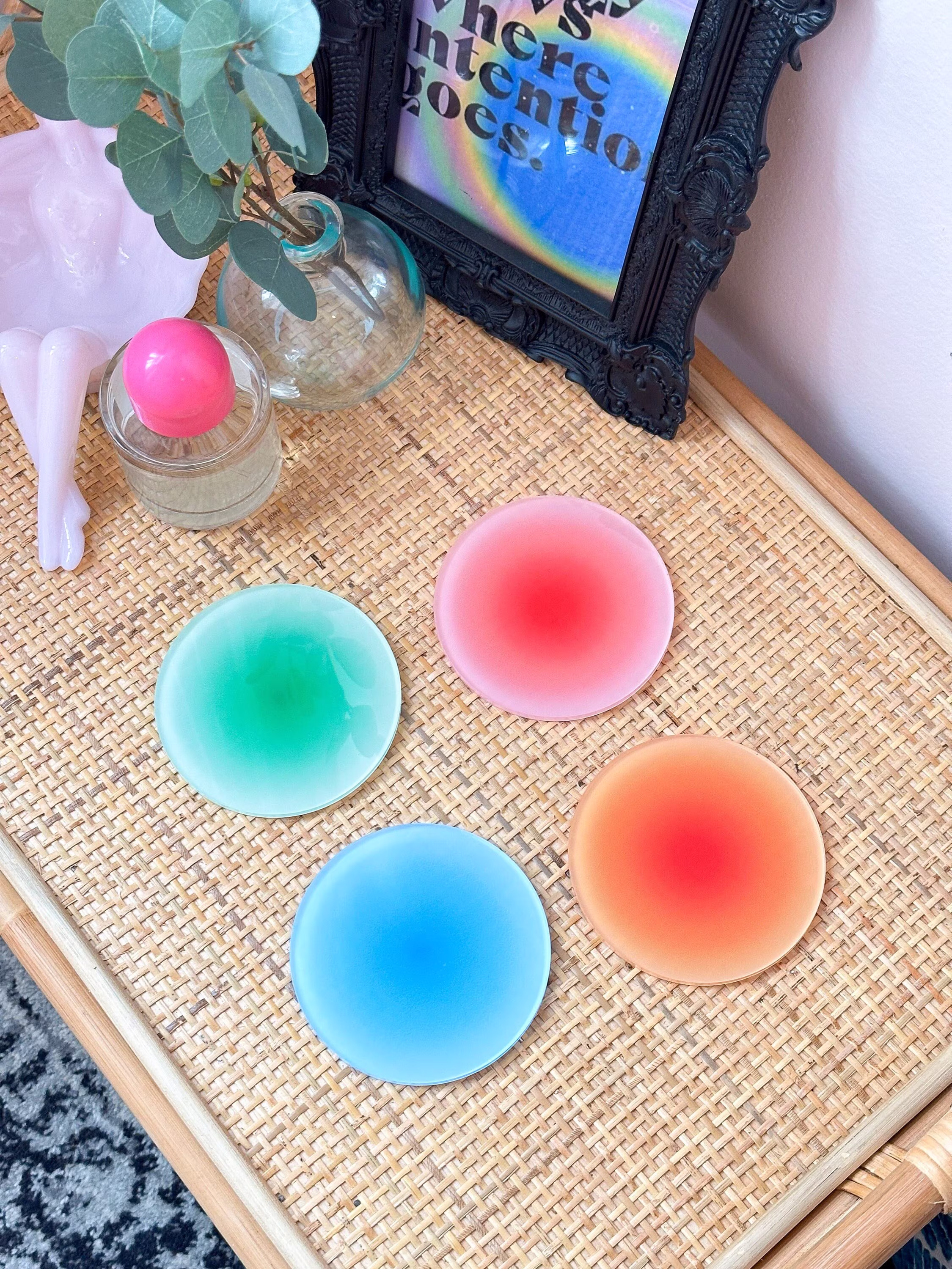 Colorful Coasters | Round Aura Gradient Coaster Individual Or Set Of 4 Acrylic Gift For Her Him