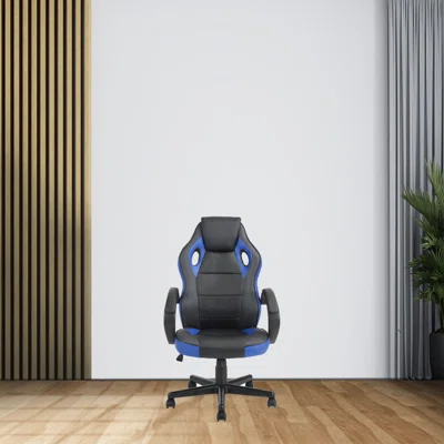 Gaming Office Chair With Fabric Adjustable Swivel, BLACK AND WHITE