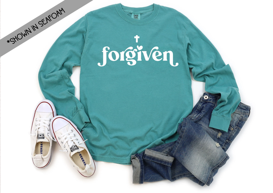 Forgiven Comfort Colors Long Sleeve Tee - Bible Church Shirt Scripture