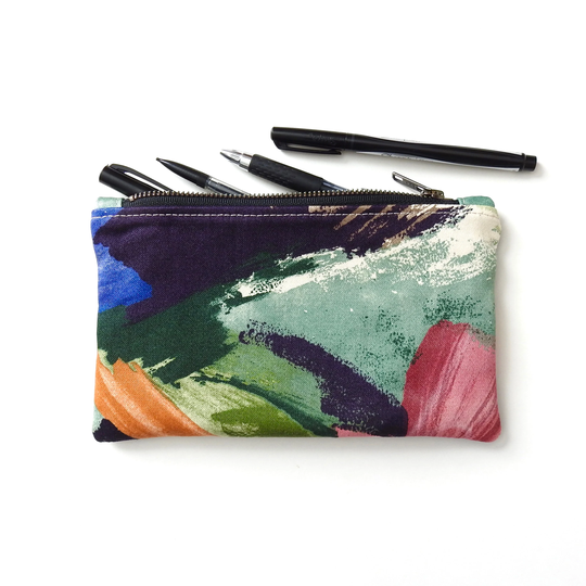 Abstract Pencil Case, Medium Zipper Pouch, Vintage Fabric