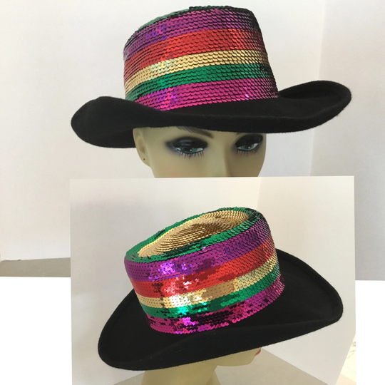 1980's Sparkle Rainbow Color Black Fedora, Colorful Fedora Hat, Lgbtq Colors Fashion, Style, 80's Statement Hat