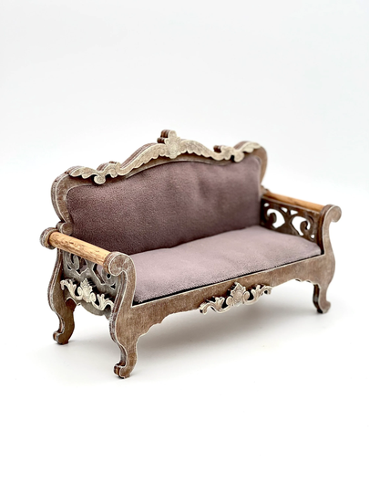 1/6 Couch For Blythe, Miniature Sofa Doll, Wooden With Velours, Furniture Barbie, Bjd Dolls