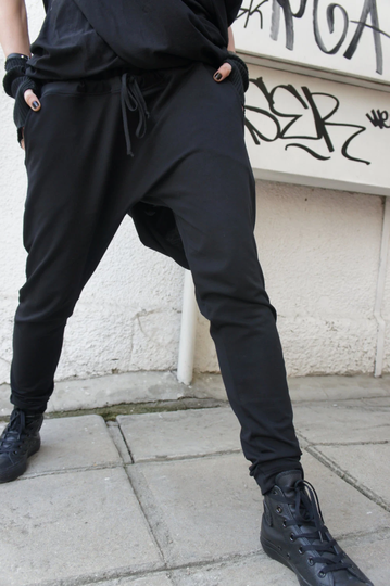 Loose Casual Black Drop Crotch Harem Pants/Extravagant A05069