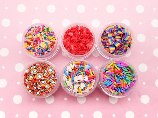 1 Six Tier Tower Rainbow Pride Themed Polymer Sprinkle Mix-In Sets, Resin Embellishments, Nail Art Kits