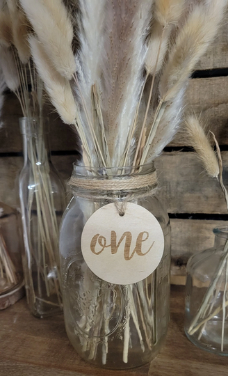 Rustic Wooden Table Number Tag // Farmhouse Style Wedding Tags Circular Shape