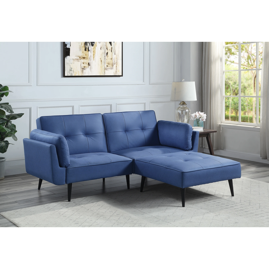 Adjustable Sofa with Ottoman and Metal Legs,Blue Fabric-81"L x 68"D