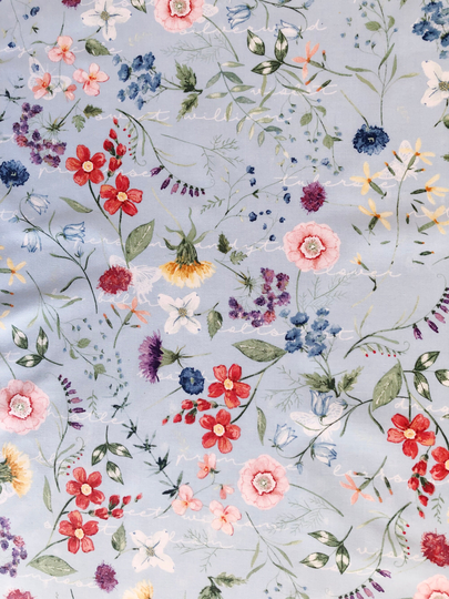 Floral Sketchbook Botanical Garden Blue Quilting Cotton Fabric By 1/2 Yard Or Fat Quarter, Cherry Blossom