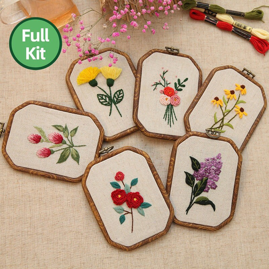 Diy Embroidery Kit Beginner, Modern Floral Pattern, Flower Diy Kit, Hand Embroidery Kit, Diy Hoop Wall Art Kit, Gift For Her
