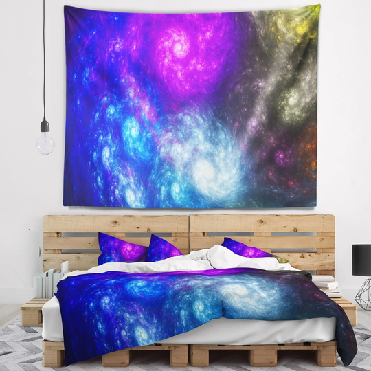 Designart 'Colorful Fractal Rotating Galaxies' Abstract Wall Tapestry