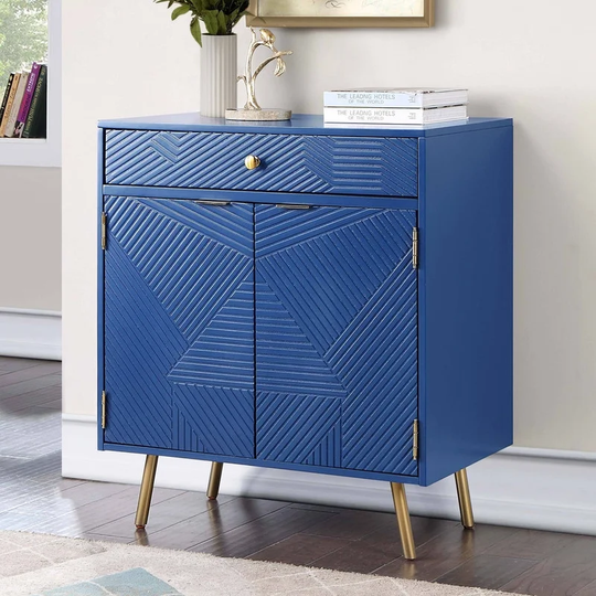 Modern Farmhouse 2-Door Accent Cabinet Chest with Drawer Storage TV Stand - W18"x L28"x H32.5"
