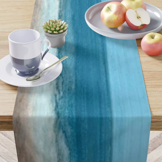 Beach Table Runner, Coastal Home Table, Gift, Decor, Sky Blue & Gold Beige, Turquoise Ocean, Ocean Themed