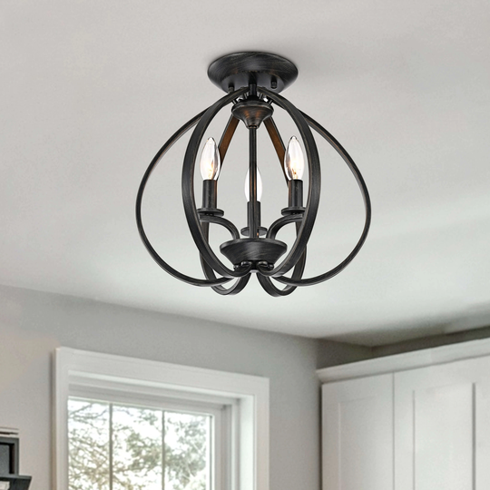 Mabel 3-light Antique Black Contemporary Flush Mount Chandelier