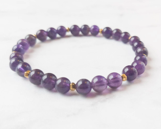 Delicate Amethyst Semi-Precious Gemstone Bracelet | 6mm Elastic Stackable