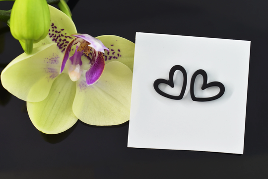 Color Earrings, Ce-Ear02Bh, 2Pcs, Matte Enamel Coated Brass, Black, Colored Heart Heart 14x12mm