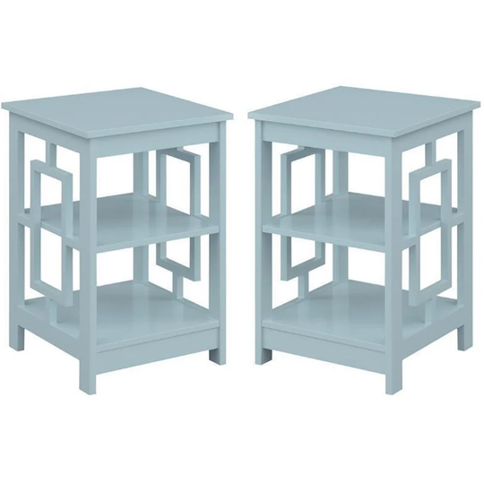End Table with Shelves in Seafoam Blue Wood - Set of 2 - 54 x 84