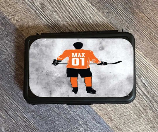 Personalized Hockey, Sports Art Box, Hockey Player Pencil Crayon Sports Box
