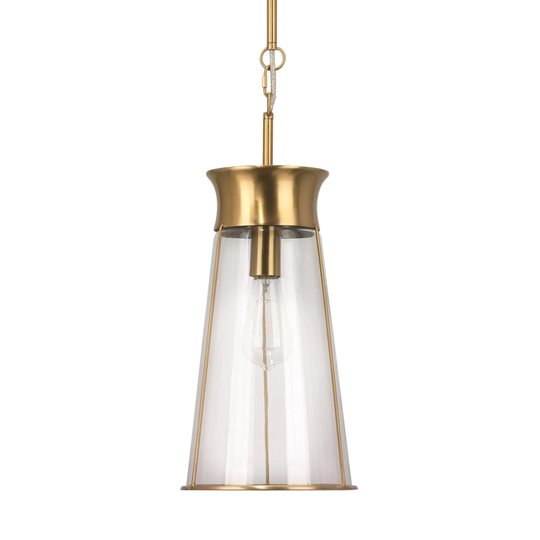 15.25" Nara Pendant in Clear Glass and Antique Brass Hardware