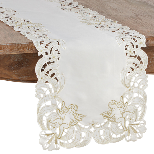 Embroidered Angel Cherub Design Christmas Table Runner
