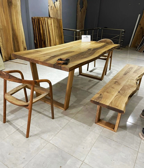 Rustic Dining Table Wood Legs, Custom Solid American Walnut Wood, Coffee Base