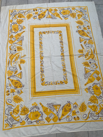 Vintage 1950's Mid-Century Table Cloth Large 63"x53" Good Condition