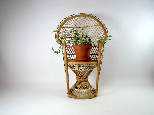 Peacock Chair Plant Stand Boho Home Decor Vintage Woven Doll 1970S Mini Miniature Wicker 16"