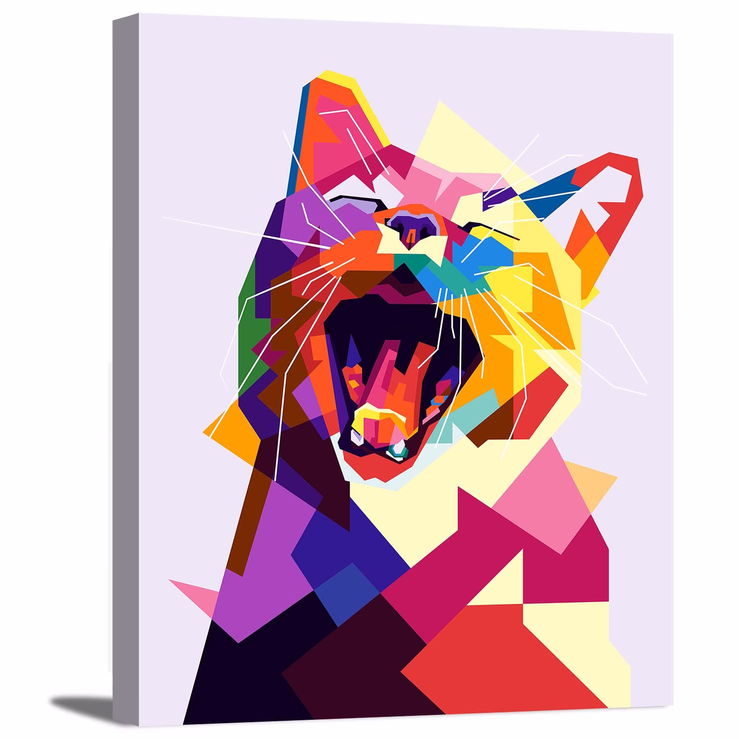 Colorful Cute Cat Kitten Meowing Pop Art Modern Multicolored Animal Pet Portrait Wrapped Canvas Print Wall Home Decoration Office Decor