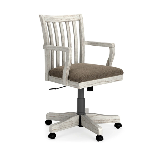 23 Inch Swivel Home Office Chair, Slatted, Farmhouse Style, Antique White