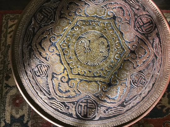 Dragon Table Chinese Engraved Brass Victorian Oak Ferguson Brothers