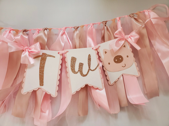 Pig High Chair Banner. One Or Two Banner. Little Piggy Party. First Birthday Garland. Ribbon & Tulle. Party Decorations. Fully Assembled