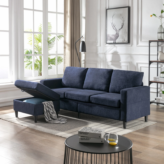 Sectional Sofa with Handy Side Pocket L-Shape 3-Seater Couch