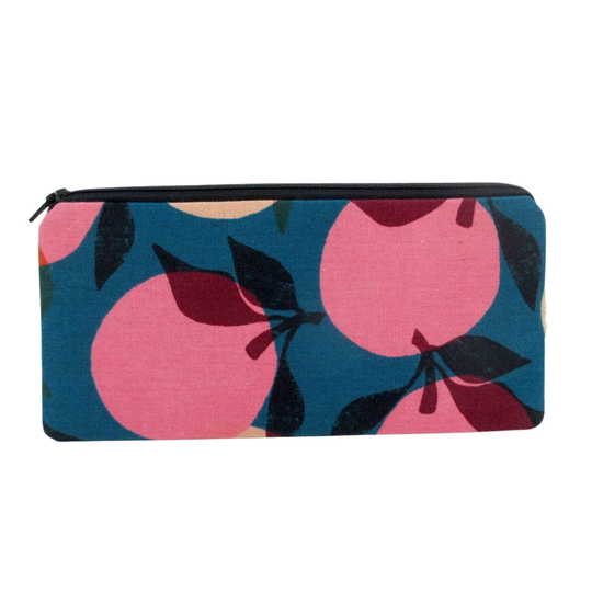Zippered Pencil Pouch, Peaches Fruit Cotton Linen Canvas Zipper Bag
