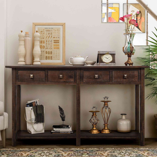 59"L Rustic Entryway Table Console Table with Drawers and Bottom Shelf